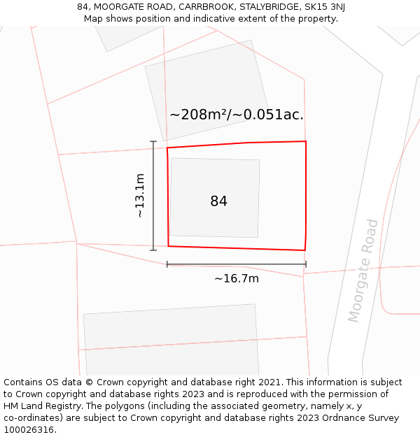 84, MOORGATE ROAD, CARRBROOK, STALYBRIDGE, SK15 3NJ: Plot and title map