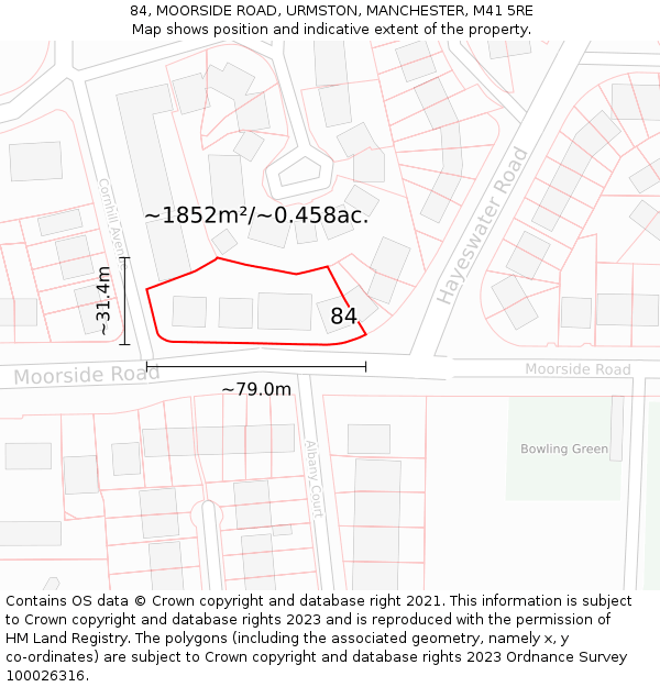 84, MOORSIDE ROAD, URMSTON, MANCHESTER, M41 5RE: Plot and title map