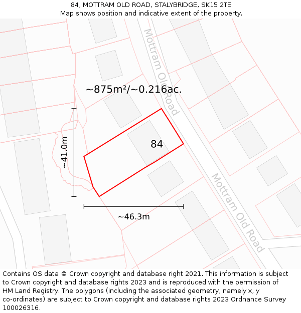 84, MOTTRAM OLD ROAD, STALYBRIDGE, SK15 2TE: Plot and title map