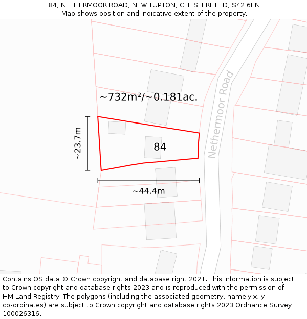 84, NETHERMOOR ROAD, NEW TUPTON, CHESTERFIELD, S42 6EN: Plot and title map