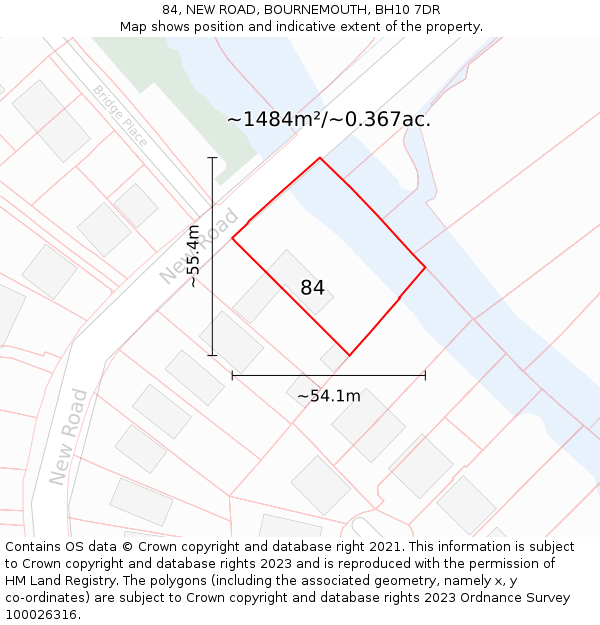 84, NEW ROAD, BOURNEMOUTH, BH10 7DR: Plot and title map