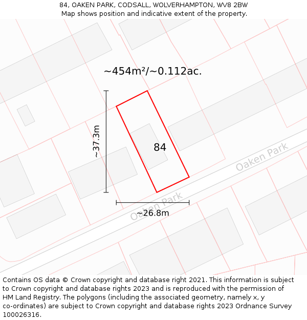 84, OAKEN PARK, CODSALL, WOLVERHAMPTON, WV8 2BW: Plot and title map