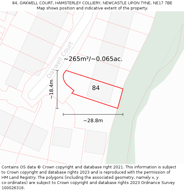 84, OAKWELL COURT, HAMSTERLEY COLLIERY, NEWCASTLE UPON TYNE, NE17 7BE: Plot and title map