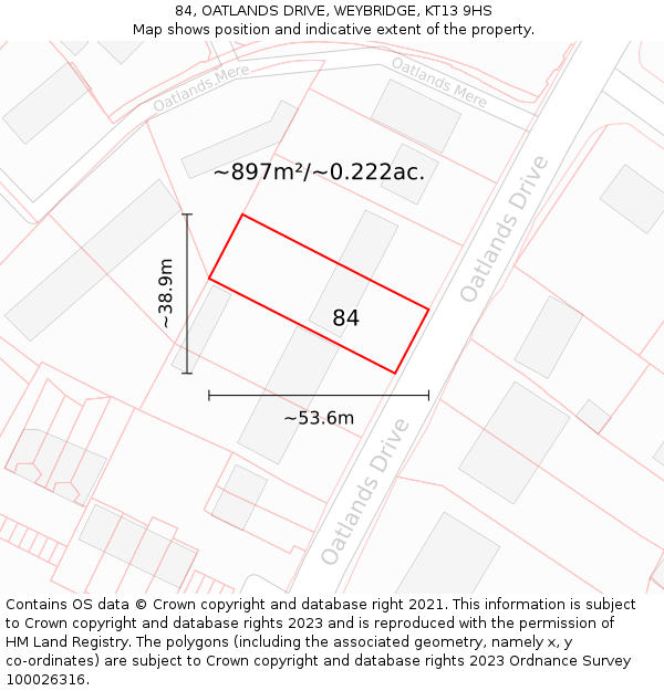 84, OATLANDS DRIVE, WEYBRIDGE, KT13 9HS: Plot and title map