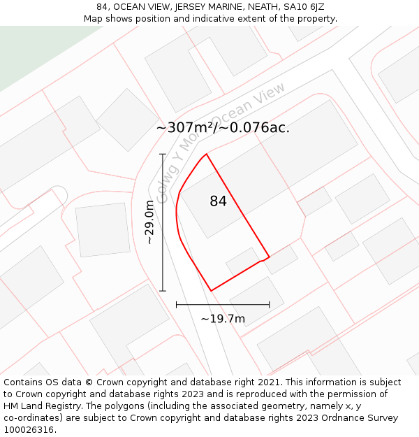 84, OCEAN VIEW, JERSEY MARINE, NEATH, SA10 6JZ: Plot and title map