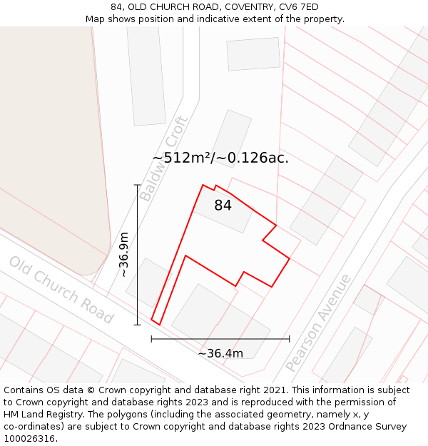 84, OLD CHURCH ROAD, COVENTRY, CV6 7ED: Plot and title map