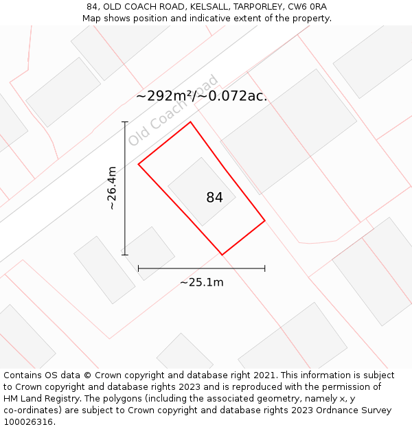 84, OLD COACH ROAD, KELSALL, TARPORLEY, CW6 0RA: Plot and title map