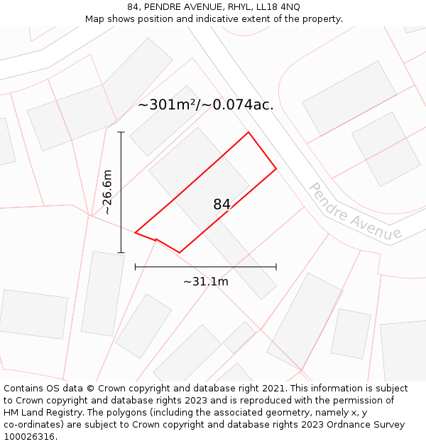 84, PENDRE AVENUE, RHYL, LL18 4NQ: Plot and title map