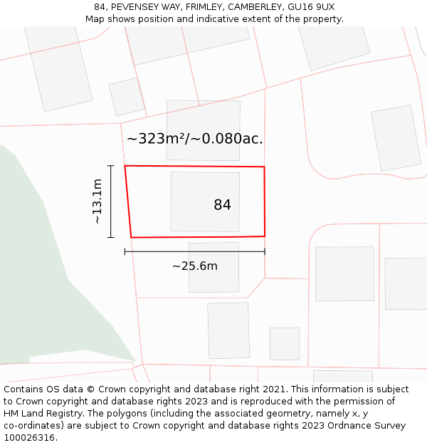 84, PEVENSEY WAY, FRIMLEY, CAMBERLEY, GU16 9UX: Plot and title map