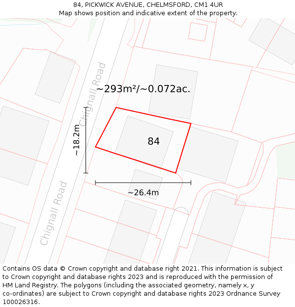 84, PICKWICK AVENUE, CHELMSFORD, CM1 4UR: Plot and title map