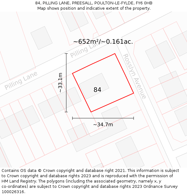 84, PILLING LANE, PREESALL, POULTON-LE-FYLDE, FY6 0HB: Plot and title map