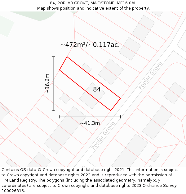 84, POPLAR GROVE, MAIDSTONE, ME16 0AL: Plot and title map