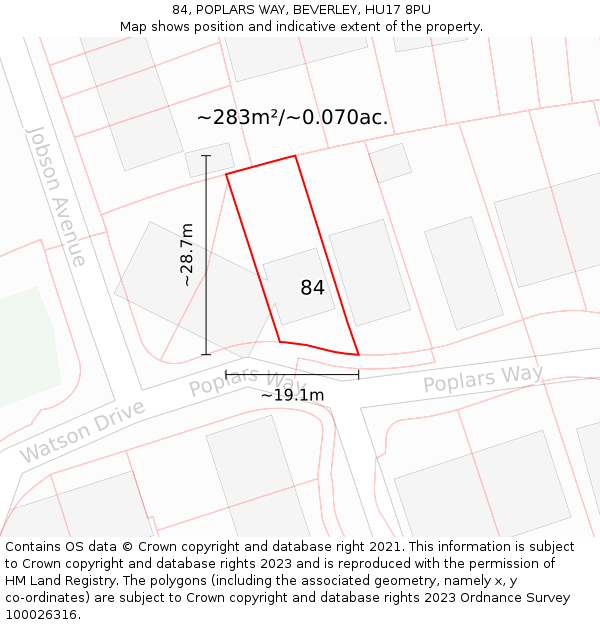 84, POPLARS WAY, BEVERLEY, HU17 8PU: Plot and title map