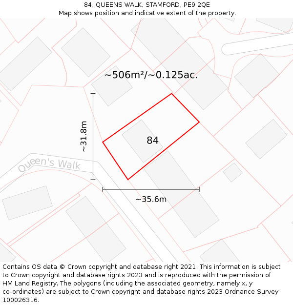 84, QUEENS WALK, STAMFORD, PE9 2QE: Plot and title map