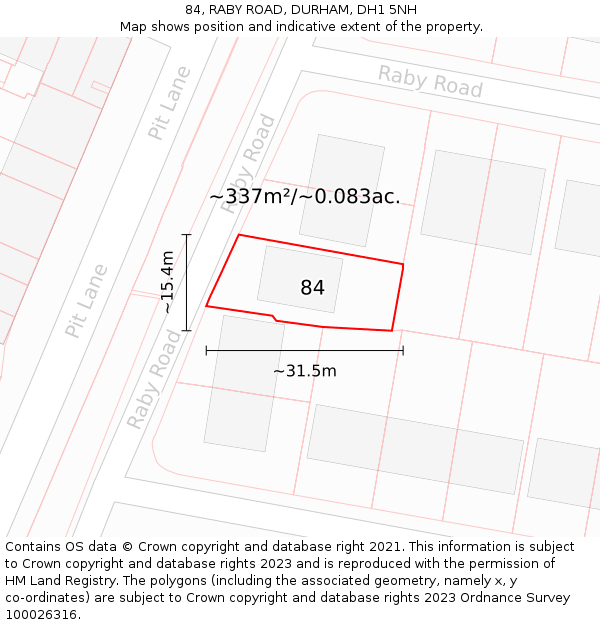 84, RABY ROAD, DURHAM, DH1 5NH: Plot and title map