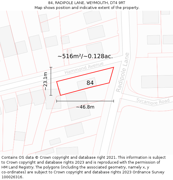 84, RADIPOLE LANE, WEYMOUTH, DT4 9RT: Plot and title map