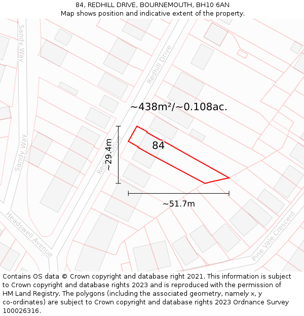 84, REDHILL DRIVE, BOURNEMOUTH, BH10 6AN: Plot and title map