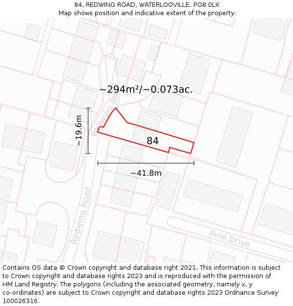 84, REDWING ROAD, WATERLOOVILLE, PO8 0LX: Plot and title map