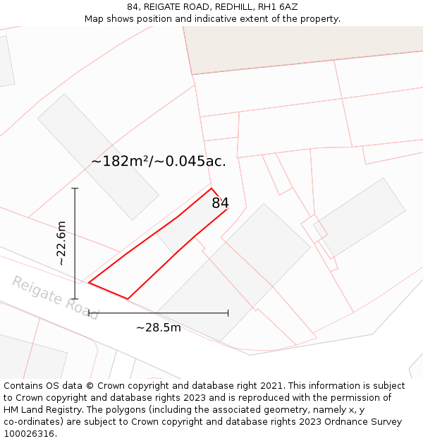 84, REIGATE ROAD, REDHILL, RH1 6AZ: Plot and title map