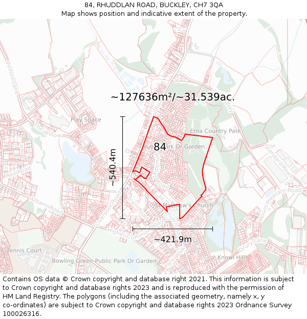 84, RHUDDLAN ROAD, BUCKLEY, CH7 3QA: Plot and title map