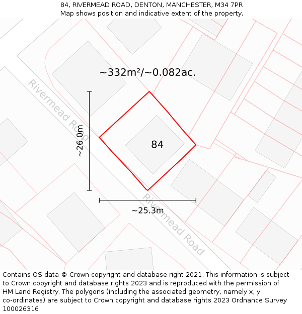 84, RIVERMEAD ROAD, DENTON, MANCHESTER, M34 7PR: Plot and title map