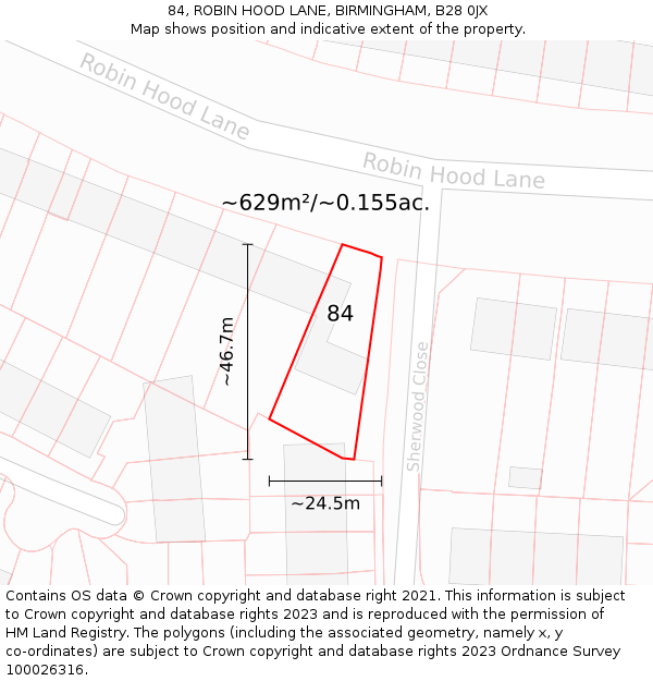 84, ROBIN HOOD LANE, BIRMINGHAM, B28 0JX: Plot and title map