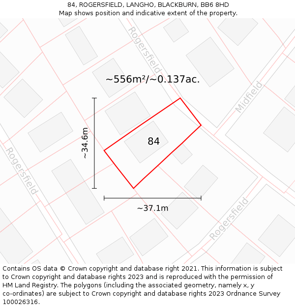 84, ROGERSFIELD, LANGHO, BLACKBURN, BB6 8HD: Plot and title map