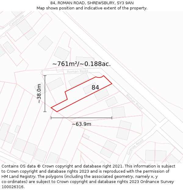 84, ROMAN ROAD, SHREWSBURY, SY3 9AN: Plot and title map