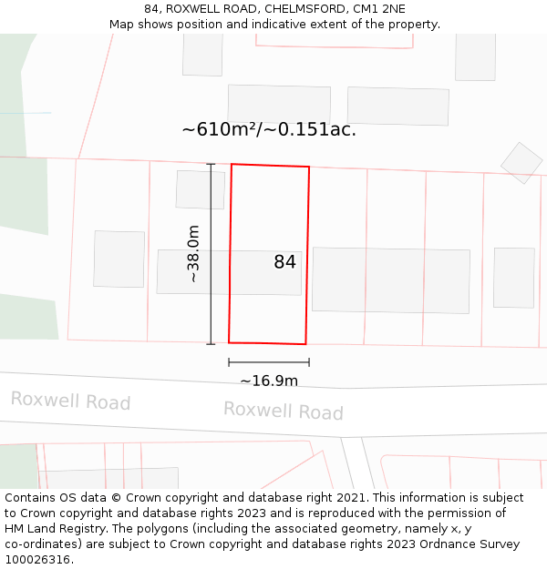 84, ROXWELL ROAD, CHELMSFORD, CM1 2NE: Plot and title map