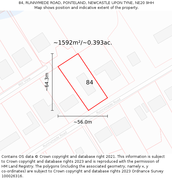 84, RUNNYMEDE ROAD, PONTELAND, NEWCASTLE UPON TYNE, NE20 9HH: Plot and title map