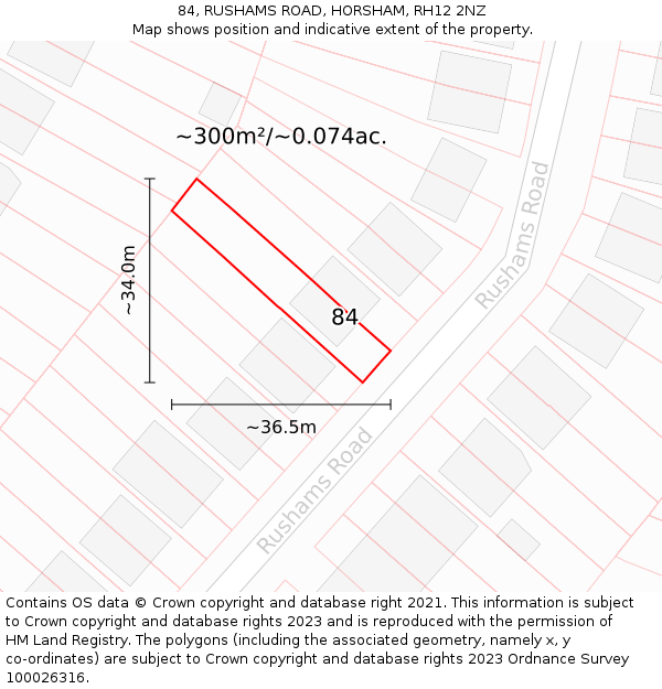 84, RUSHAMS ROAD, HORSHAM, RH12 2NZ: Plot and title map