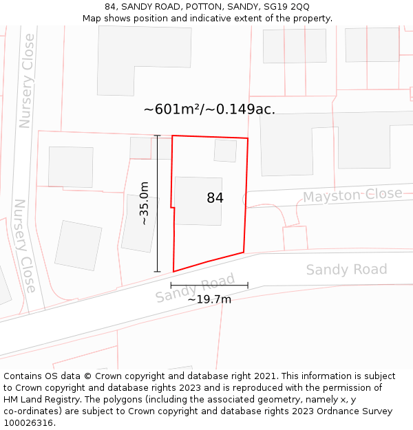 84, SANDY ROAD, POTTON, SANDY, SG19 2QQ: Plot and title map