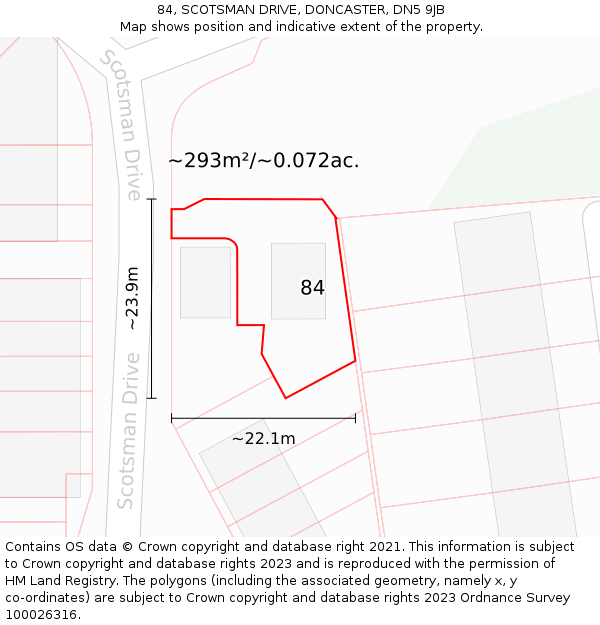 84, SCOTSMAN DRIVE, DONCASTER, DN5 9JB: Plot and title map