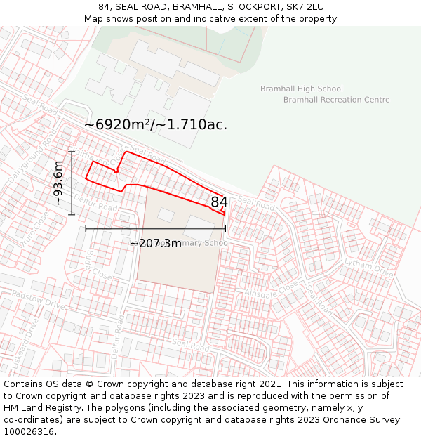 84, SEAL ROAD, BRAMHALL, STOCKPORT, SK7 2LU: Plot and title map