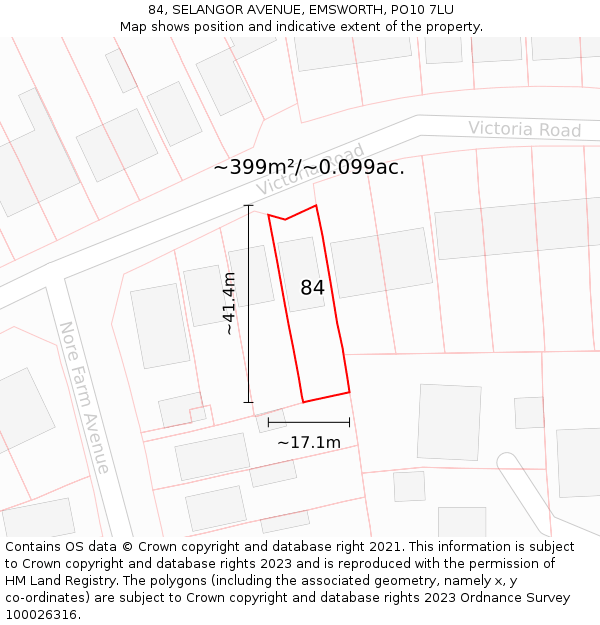 84, SELANGOR AVENUE, EMSWORTH, PO10 7LU: Plot and title map