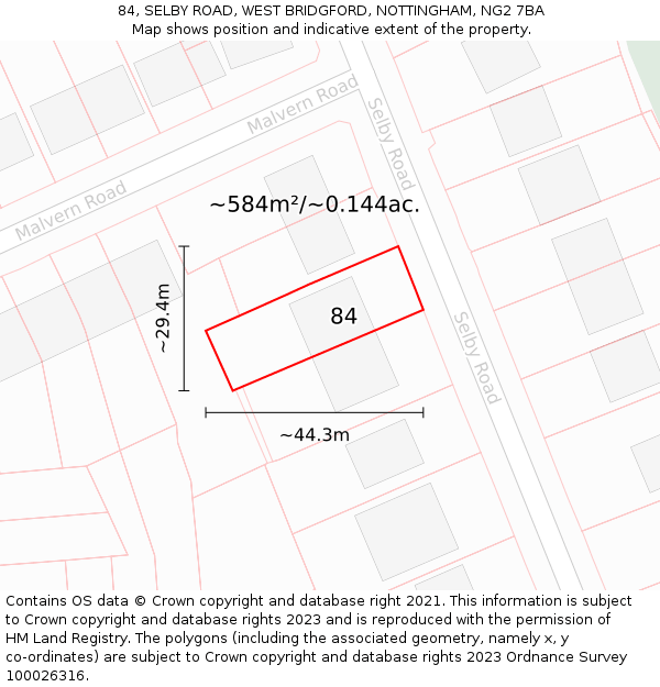 84, SELBY ROAD, WEST BRIDGFORD, NOTTINGHAM, NG2 7BA: Plot and title map