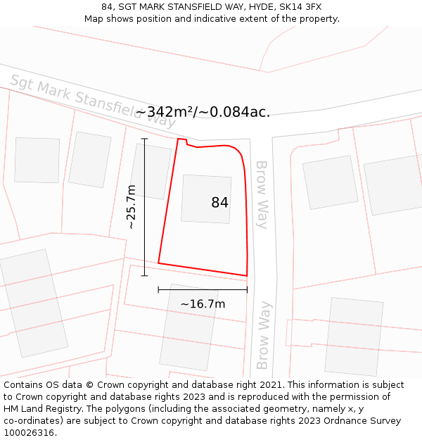 84, SGT MARK STANSFIELD WAY, HYDE, SK14 3FX: Plot and title map