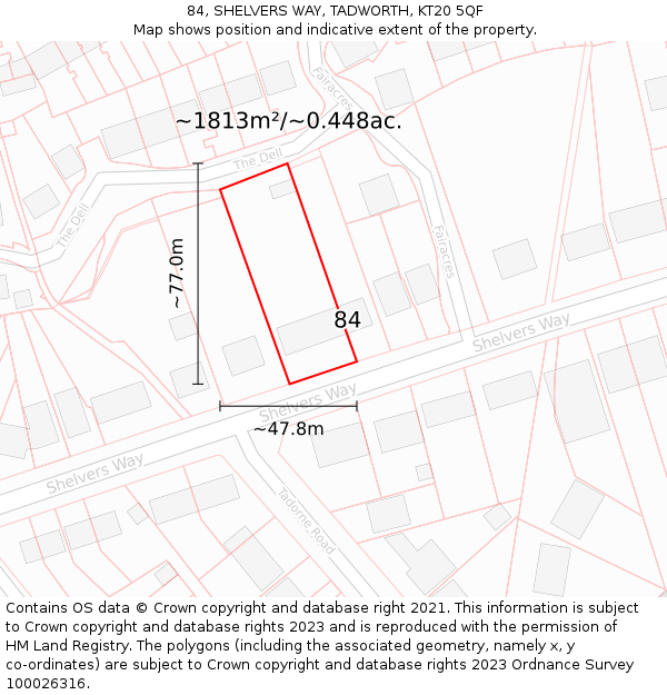 84, SHELVERS WAY, TADWORTH, KT20 5QF: Plot and title map