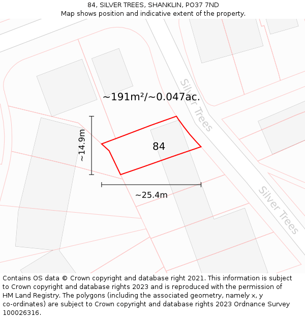 84, SILVER TREES, SHANKLIN, PO37 7ND: Plot and title map