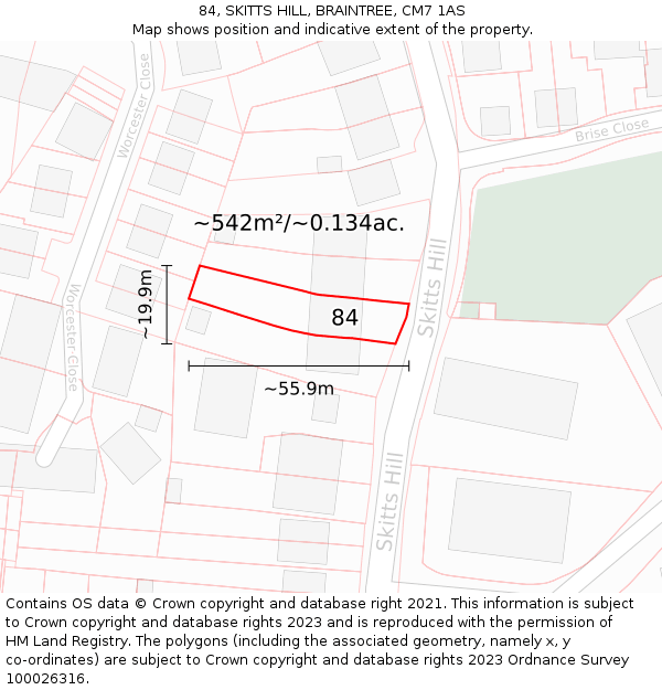 84, SKITTS HILL, BRAINTREE, CM7 1AS: Plot and title map