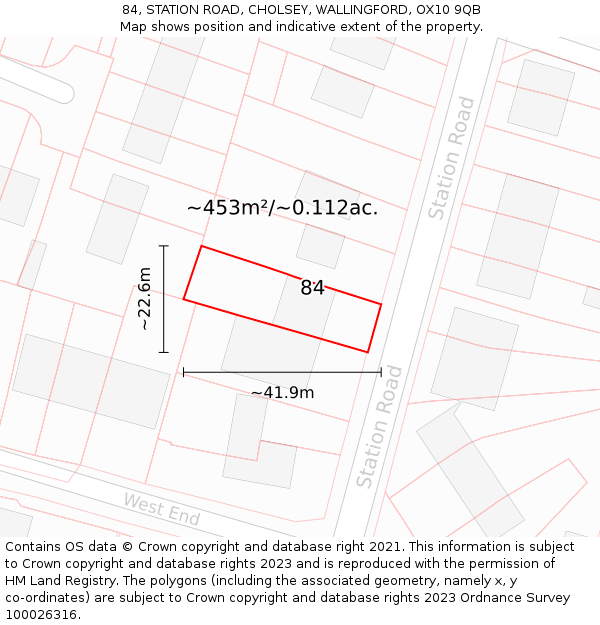 84, STATION ROAD, CHOLSEY, WALLINGFORD, OX10 9QB: Plot and title map