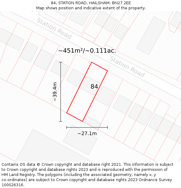 84, STATION ROAD, HAILSHAM, BN27 2EE: Plot and title map