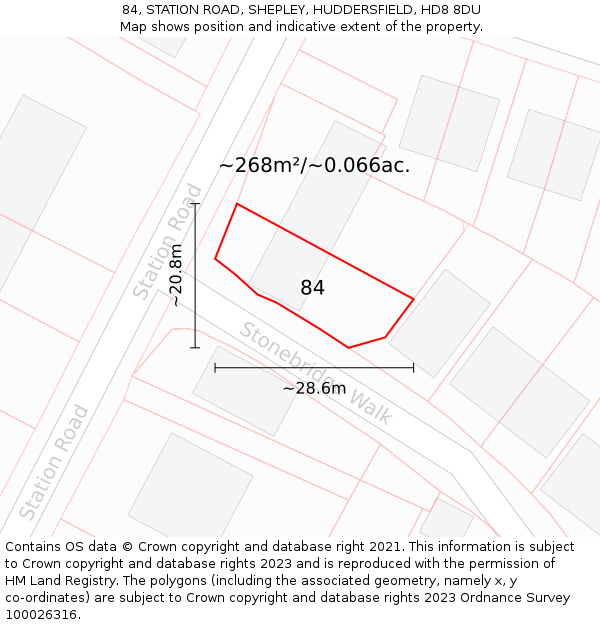 84, STATION ROAD, SHEPLEY, HUDDERSFIELD, HD8 8DU: Plot and title map