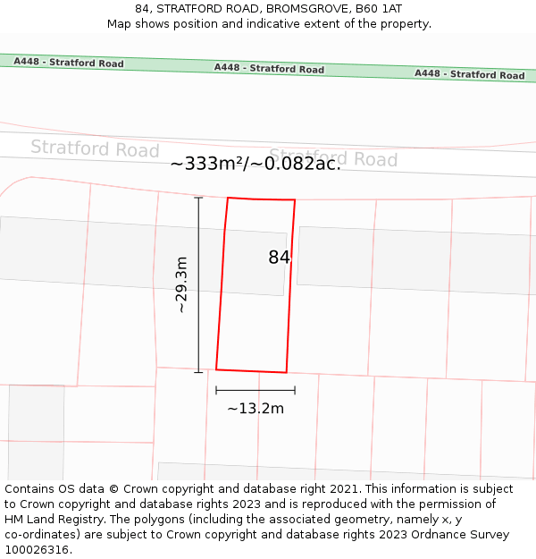 84, STRATFORD ROAD, BROMSGROVE, B60 1AT: Plot and title map