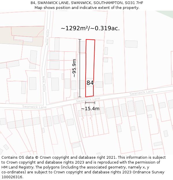 84, SWANWICK LANE, SWANWICK, SOUTHAMPTON, SO31 7HF: Plot and title map