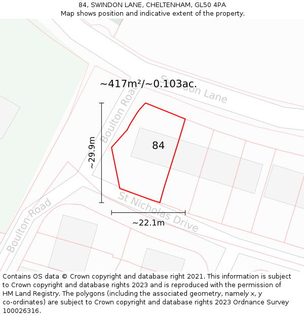 84, SWINDON LANE, CHELTENHAM, GL50 4PA: Plot and title map