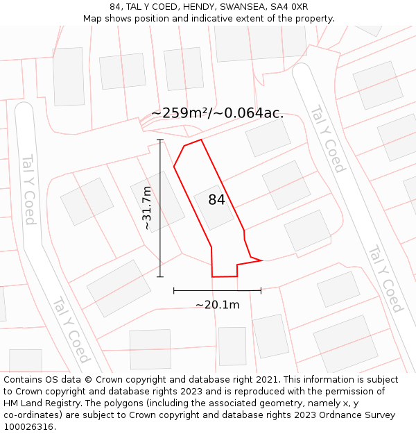 84, TAL Y COED, HENDY, SWANSEA, SA4 0XR: Plot and title map