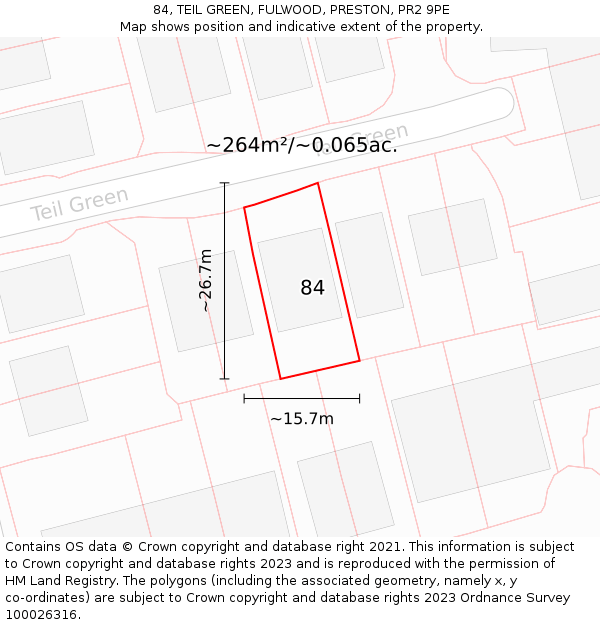 84, TEIL GREEN, FULWOOD, PRESTON, PR2 9PE: Plot and title map