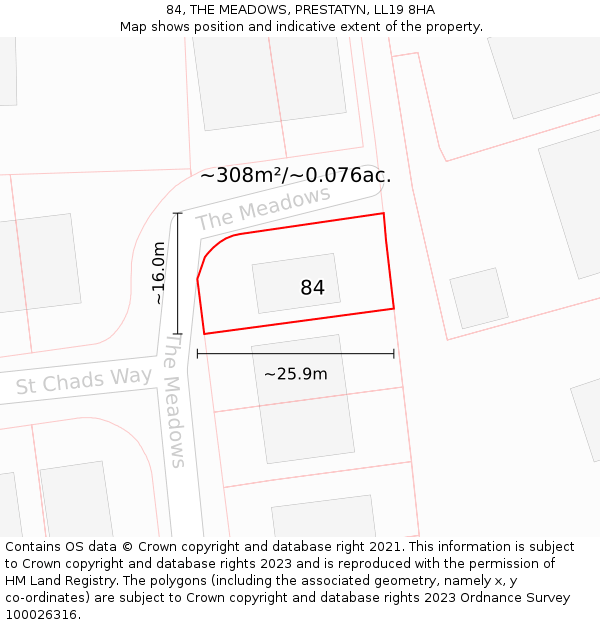 84, THE MEADOWS, PRESTATYN, LL19 8HA: Plot and title map