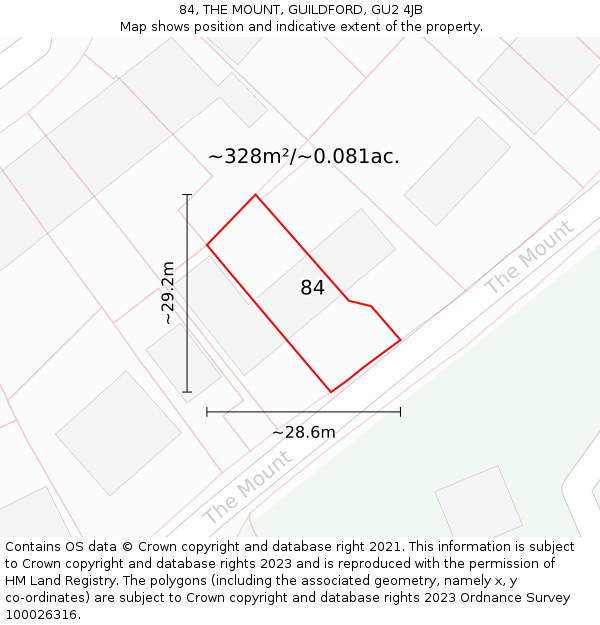 84, THE MOUNT, GUILDFORD, GU2 4JB: Plot and title map